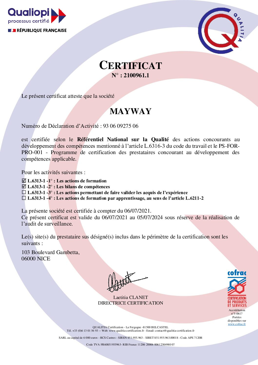 Qualiopi Certificat de Conformite MayWay pdf