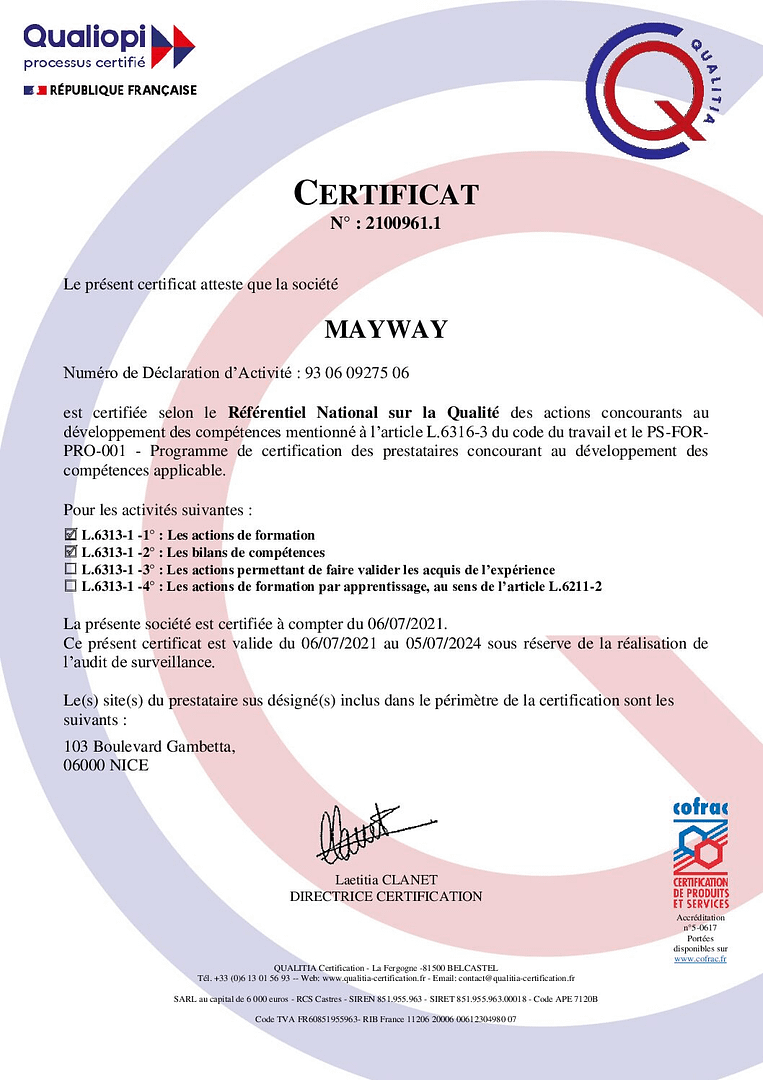 Qualiopi Certificat de Conformite MayWay pdf